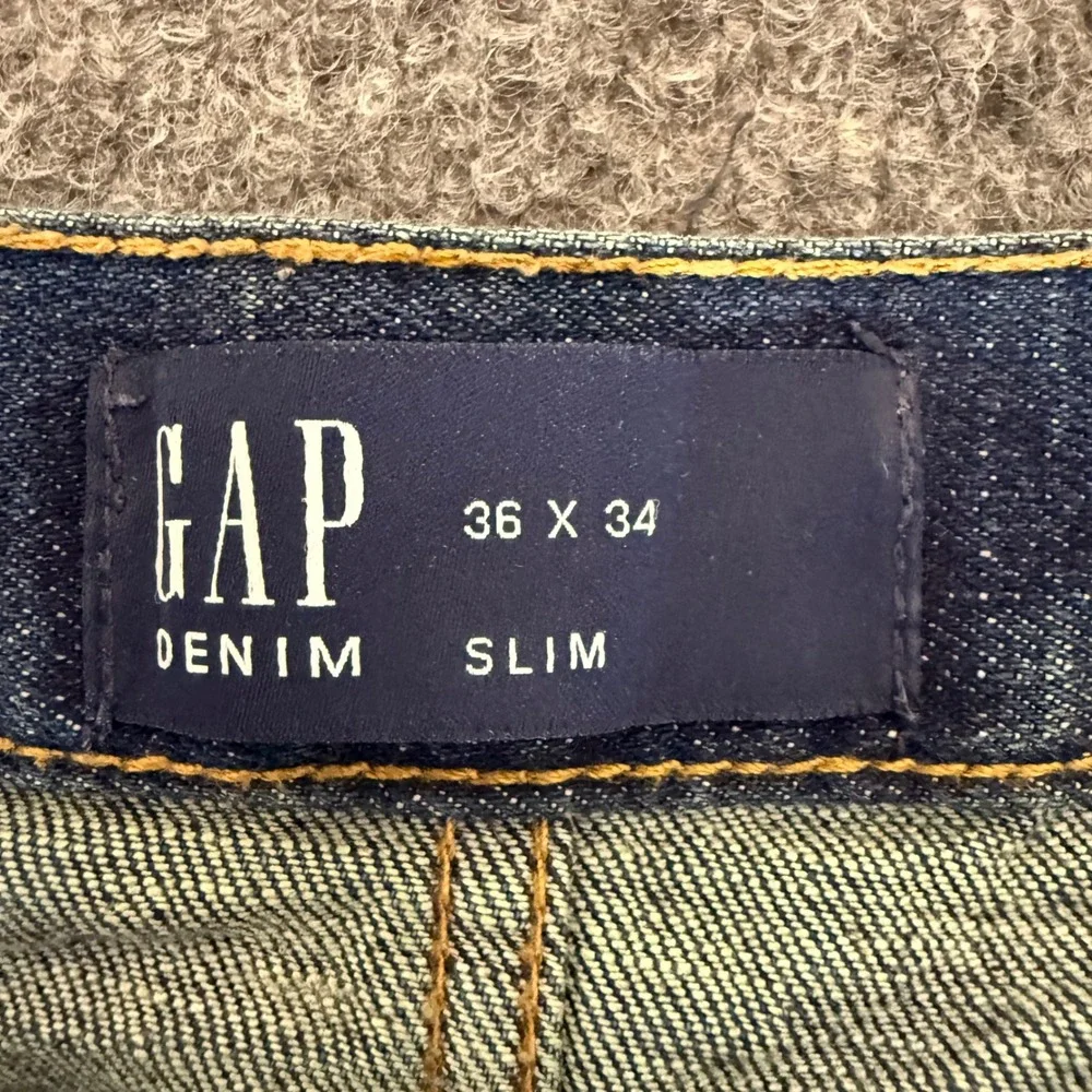 Gap Denim Slim Fit Distressed Jeans Mens 38x34 Dark Wash Blue Stretch Denim Pant
